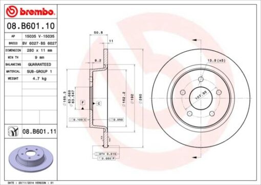 Arka Fren Dısk Aynası Yenı Connect Chc 1.6 /1.5 Tdcı 15 C-max 12 Kuga Iı 13 20 Grand C-max 11 Merkezleme Capı 63.5 Mm Yukseklık 50.8 Mm 5 Delik Dıs Cap 279.8 - DV612A315BA-AV612A3315BA-1683383