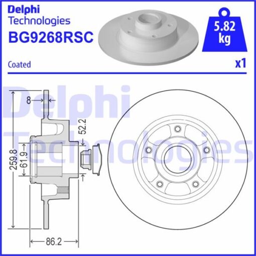 Arka Fren Diski Renault Megane Iv 15 Dış Cap: 260 Mm K:86 Mm 5 Delik Abs Sensörlü Rulmanlı - 432027412R-432000185R-432006609R