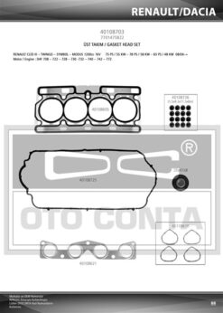 Motor Takım Conta Clıo Iı 01 06 Clıo Iıı 05 14 Clıo Iv 12 Symbol Iı 08 14 Logan 04 Sandero 08 1.2 16v D4f - 7701475822