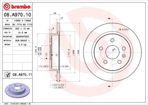 Arka Fren Aynası Insıgnıa A 08 Saab 9-5 Ys3g 10 16 Jant 292x12x5dl Dolu - 13502198-569127-13501302-569025