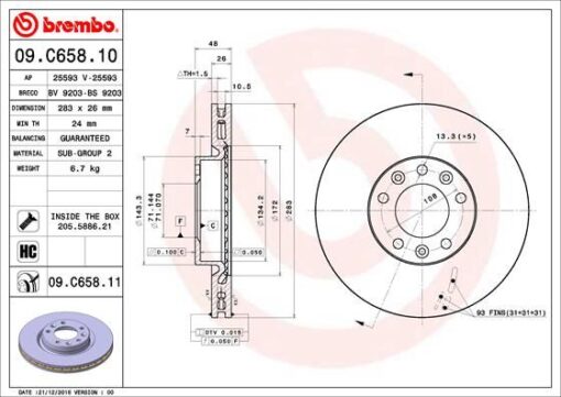 Ön Fren Aynası Astra L 21 Combo E 18 Berlıngo 18 C4 13 Partner 18 308 Iı-ııı 13 Rıfter 18 283x48x5dl Havalı - 9803918180-1647867480-1647867480