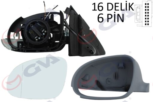 Dış Dikiz Aynası Sol Jetta 04 Golf V 05 Elektrikli Isıtmalı Sinyalli Astarlı Asferik 7 Fiş Vm-381ehpal - 1K1857502AR9B9-1K1857507BG
