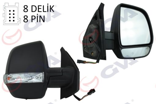 Dış Dikiz Aynası Sağ Doblo 11 Elektrikli Ortadan Sinyalli Siyah Kapaklı Çift Cam Konveks 8 Fiş Vm-669ehr - 735497871