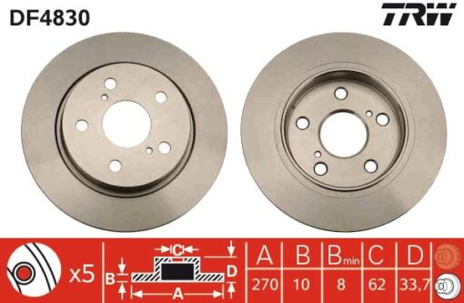Arka Fren Diski Dolu Tip Toyota Aurıs Corolla 1.4l 1ndtv Nde150 Nde180 D-4d Dizel 07- / 1.33l 1nr-fe Nre180 12- - 270 Çap X 5 Bijon - Takım Disk Fiyatıdır - 4243102170-4243112280