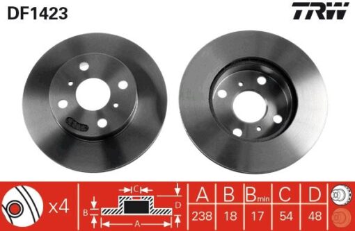 Ön Fren Diski Hava Kanallı Toyota Corolla 1.3l 2e Ee90. Ee100 88-98 1.6l 4a-f Ae92 88-91 238 Çap X 4 Bijon - Takım Disk Fiyatıdır - 4351212330-4351212290-4351212310