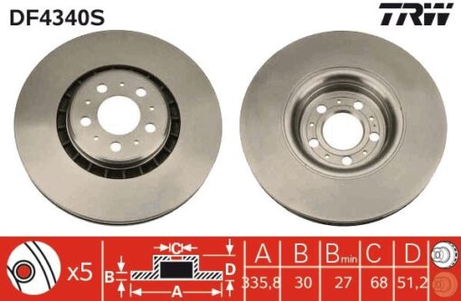 Ön Fren Aynası Adet Volvo Xc90 2.5t-d5-t6 2002-2010 17 Jant 336x30x5dlxhavalı 986479202-df4340s - 31262489-306573015-306573013