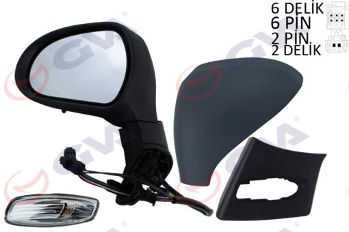 Dış Dikiz Aynası Sol 308 07 Elektrikli Isıtmalı Sinyalli Sensörlü Astarlı Konvenks 6 Fiş Vm-6308ehpsr - 8153.NE-8152F1-8151LX