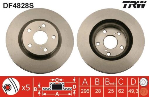 Ön Fren Diski Hava Kanallı Toyota Rav4 2.0l 1az-fe Aca30 06-12 / 2.2l 2ad-ftv 2adfhv Ala30 06- / 2.0l 3zrfae Zsa30 09- / 2.0l 1adftv Ala40 13- 296 Çap X 5 Bijon - Adet Disk Fiyatıdır - 4351242050-4351206140-4351242100