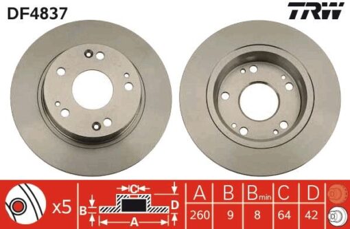 Arka Fren Diski Dolu Tip Honda Cıvıc 1.6l R16a2 Vtec Sedan Fd6 Fb7 Kasa 06-15 / 1.8l R18a Vtec H Atchback Fk2 Kasa 06- / 1.4l L13z1 Sport Fk1 Kasa 09- 260 Çap X 5 Bijon - Takım Disk Fiyatıd - 42510SMGE20-42510SNAA00-42510SNAA01