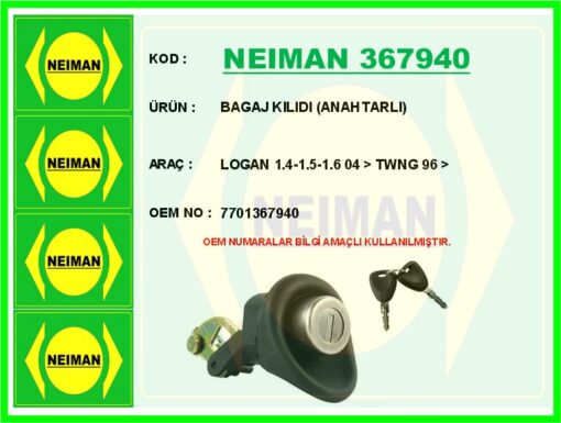 Bagaj Kılıdı Anahtarlı Logan 1.4-1.5-1.6 04 > Twng 96 > - 7701367940