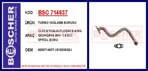 Turbo Yağlama Borusu Clıo Iıı Thalıa-fluence-kng-qashqaı 2 08 > 1.5 Dci - 8200714637-1519200Q0J