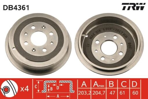 Fren Kampanası Arka Fıat Grande Punto 05> Punto 12> Punto Evo 09>12 Opel Corsa D 06>14 Adam 12>19 203.2 / 47 Mm - 55701379-55703042-51840909
