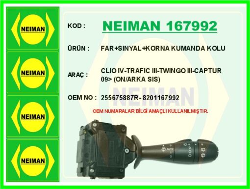 Far Sınyal Korna Kumanda Kolu Clıo Iv-trafıc Iıı-twıngo Iıı-captur 09> On/arka Sıs - 255675887R-8201167992