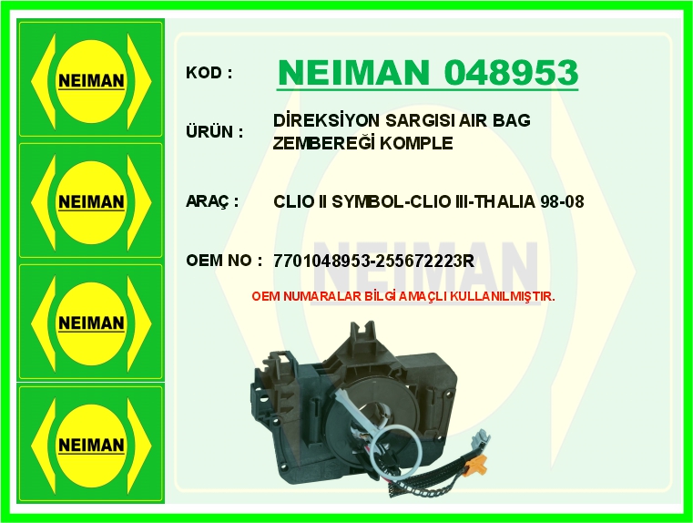 Direksiyon Sargısı Aır Bag Zembereği Komple Clıo Iı Symbol-clıo Iıı-thalıa 98-08 - 7701048953-255672223R- 1 Direksiyon Sargısı Aır Bag Zembereği Komple Clıo Iı Symbol-clıo Iıı-thalıa 98-08 - 7701048953-255672223R-